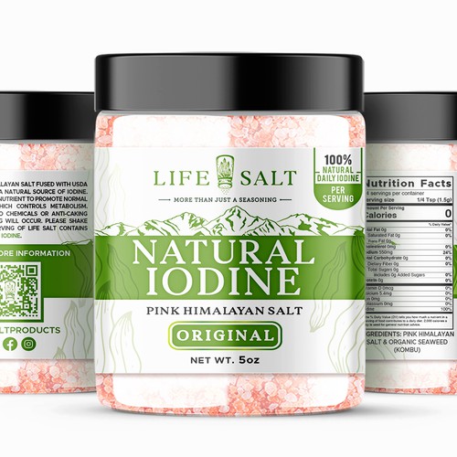 Label for Natural Iodine Pink Himalayan Salt that is fused with Seaweed Design by Design_byMe