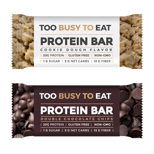 Design a unique protein bar wrapper for Too Busy To Eat Design réalisé par ve_sta