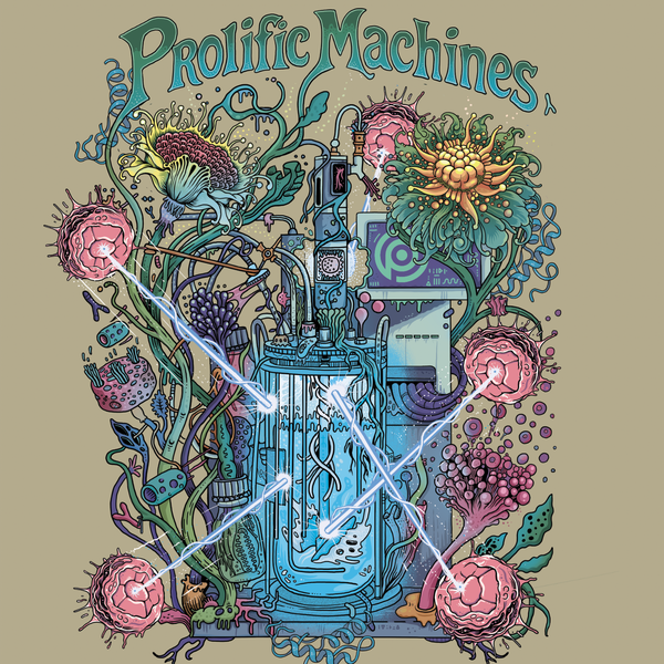 Psychedelic sci-fi T-shirt design for a biotech company