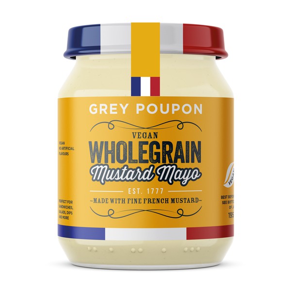 Design by JoGraphicDesign titled "Label design for Grey Poupon Vegan Mustard Mayo"