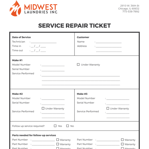 8.5" x 11" Service Repair Ticket Postcard, flyer or print contest