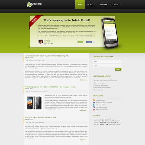 AppAware: Android and Twitter-like website Diseño de Fenrir Media