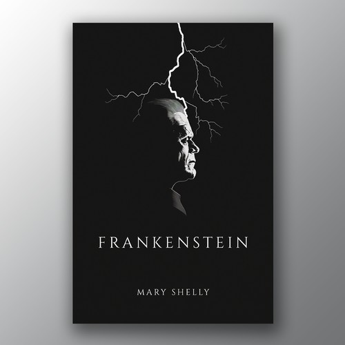 Design a book cover for an unique edition of Frankenstein, fully printed on black paper Design by Brandkore™