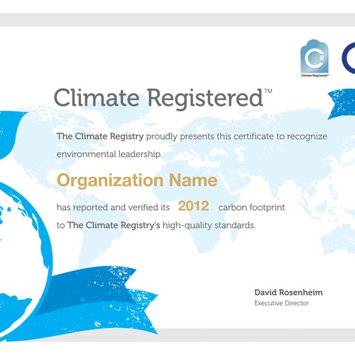 Create a certificate of achievement for The Climate Registry デザイン by Queency
