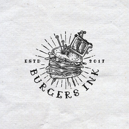 Logo for delivery only hipster burger place - tattoo art or better idea? BURGERS INK Design by Demonic™