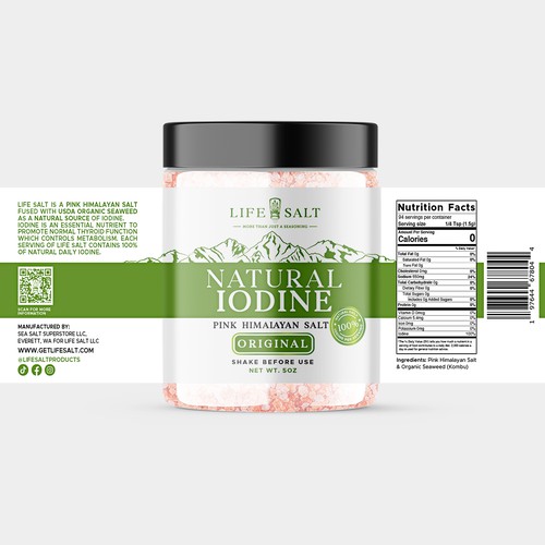 Label for Natural Iodine Pink Himalayan Salt that is fused with Seaweed Design by Design_byMe