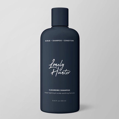 Minimalist shampoo bottle design for approachable male hair brand Design by Katyaa