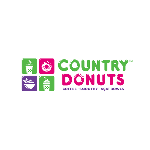 We need a modern exciting logo to encompasses our Name Country Donuts Coffee smoothy bowls Design réalisé par crapit