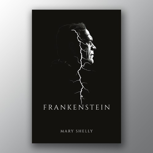 Design a book cover for an unique edition of Frankenstein, fully printed on black paper Design by Brandkore™