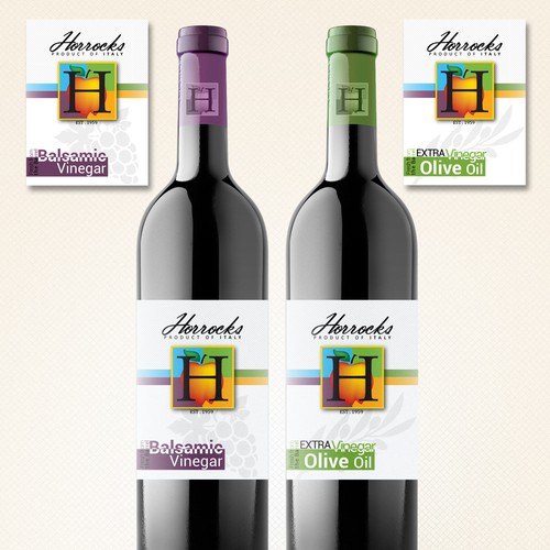Olive Oil & Balsamic Vinegar label for Horrocks Farm Market Design by Amie Hatheny