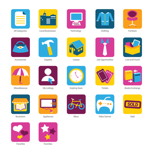 Category icons package for a classified website, concurso Ícone ou botão