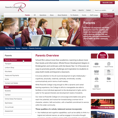 SharePoint Intranet Design for Private Girls School Design by rain is well