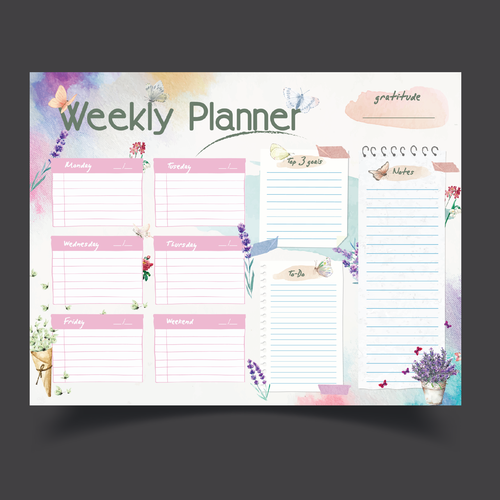 Design Design a weekly planner template with graphical elements. di ✒️ Maii.sh