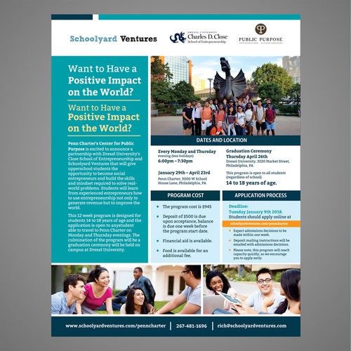 One page flyer for program that supports teen entrepreneurs Design by Dzhafir