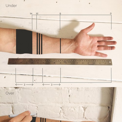 Design a functional tattoo for Ben Uyeda that turns his arm into a ruler Design by Olivier Laporte