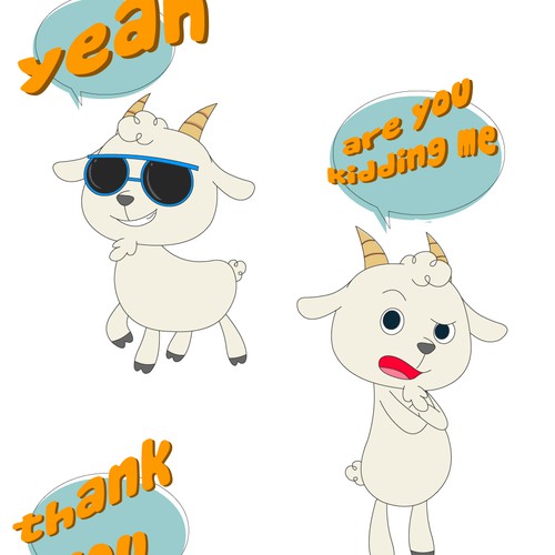 Cute/Funny/Sassy Goat Character(s) 12 Sticker Pack デザイン by Pawon Bedjo !