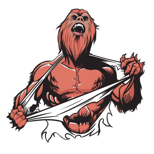Werewolf design for a bodybuilding brand. Design by Dukecartoons
