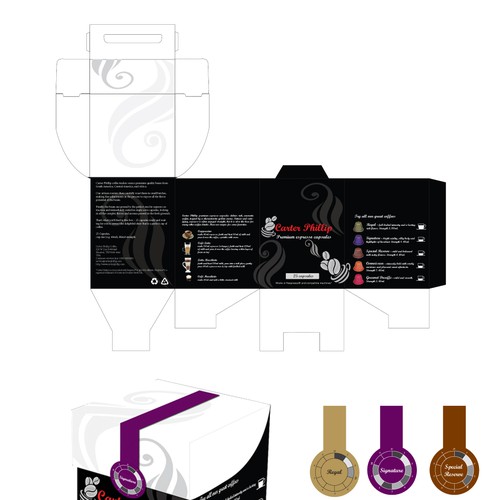 Design an espresso coffee box package. Modern, international, exclusive. Design by dankataa
