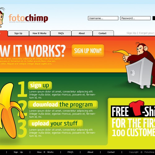 Website for FOTOCHIMP (Home page only, no coding!) デザイン by HeyYouGuys