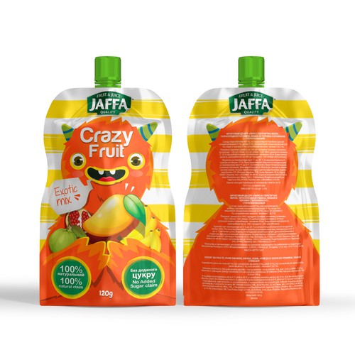 Design a monster package of kids fruit pouches