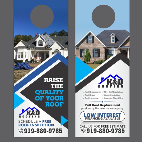 Design di Need an ATTRACTIVE door hanger for K&D Roofing! di 99kreative