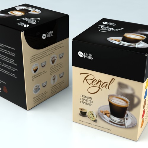 Design an espresso coffee box package. Modern, international, exclusive. Design by Coshe®