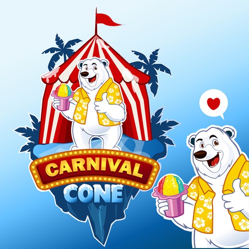 Hawaiian shave ice polar bear on iceberg by circus tent Design by Rozie'sDesign™