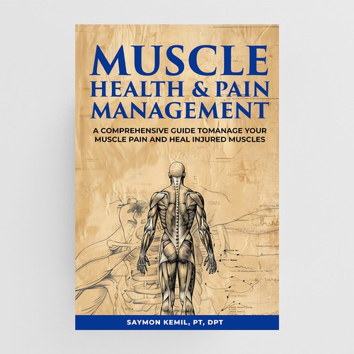 Book cover with a drawing images of the human anatomy combining muscles and bone structure. Design by Amal jith