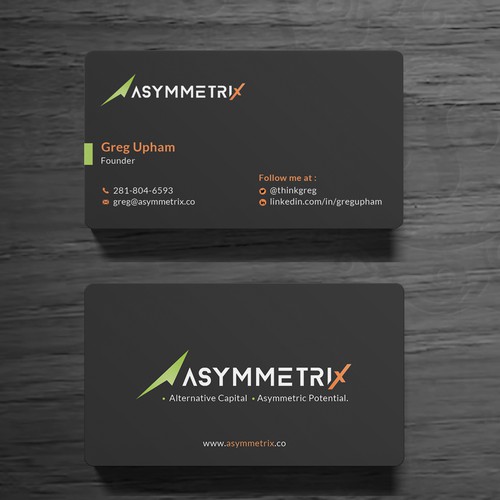 Design a cool, edgey but sophisticated business card for an alternative investment firm. Design von Roni_