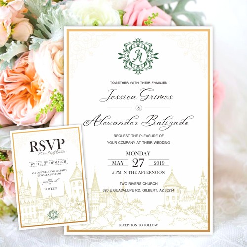 Monogrammed Vintage Floral Wedding Response Card | Mint Green, Ivory, Gold  Leaf (FAUX) | Damask