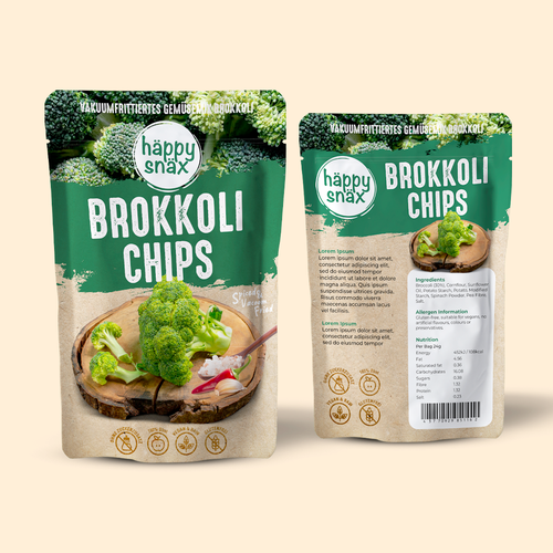 Verpackungsdesign für Doypack Gemüsechips: Vakuum frittierte Brokkoli Chips Design by cebiks