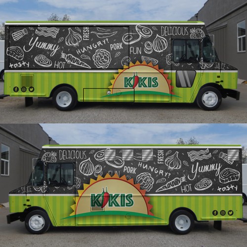 Food truck wrap for a fun entrepeneur trio of friends! Design by aricaturrash