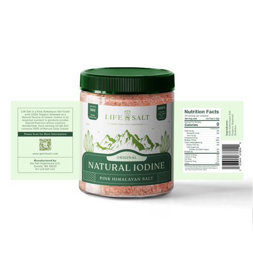 Label for Natural Iodine Pink Himalayan Salt that is fused with Seaweed Design by Kukuh Saputro Design