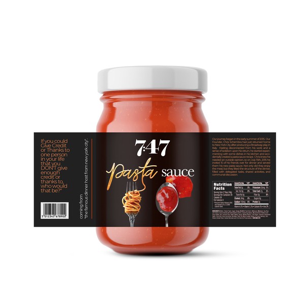 Pasta sauce label.