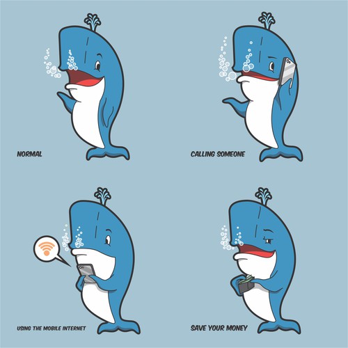 Create a fun Whale-Mascot for my Website about Mobile Phones Design by Bhara T. Aditya