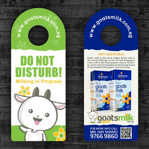 Create a cheeky postcard door knob hanger with my goat mascot. デザイン by LireyBlanco