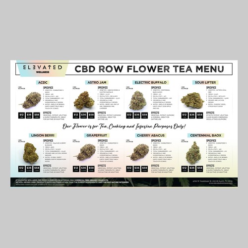 Flashy Cannabis Menu that highlights our Flower options Design by djokosoe