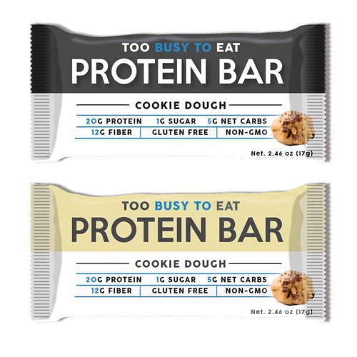 Design a unique protein bar wrapper for Too Busy To Eat Design réalisé par bow wow wow