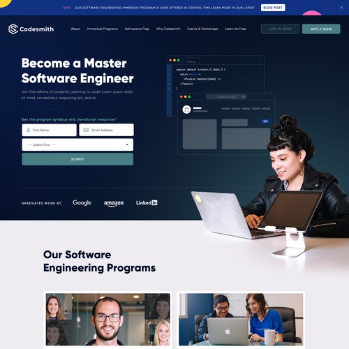 "New website homepage design to attract software engineering students" Design by Interframers™