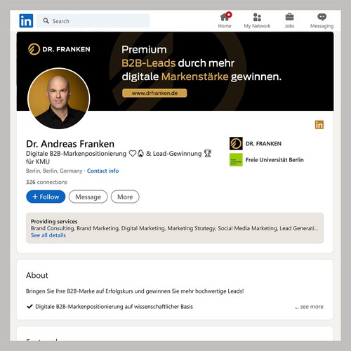 LinkedIn Header Image | B2B digital brand positioning and lead generation consultant Design by Wisden