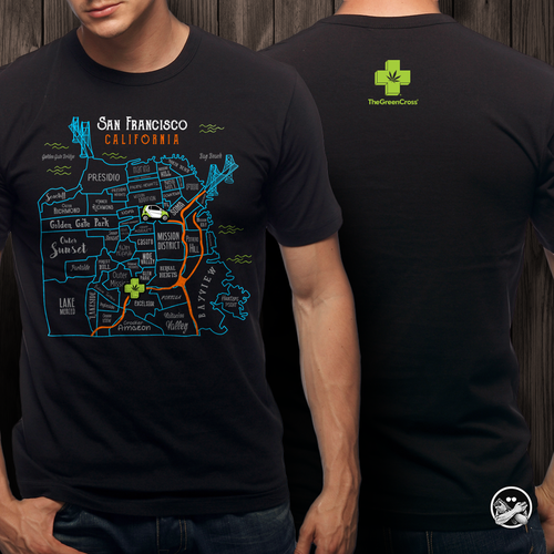 Create a vibrant San Francisco map-themed t-shirt for The Green Cross! Design von xzequteworx