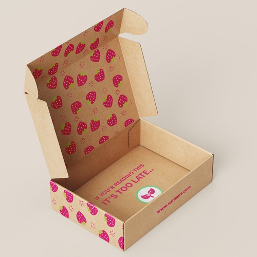 A box of strawberries! Varmers Strawberries Productlabel Diseño de Budour A.