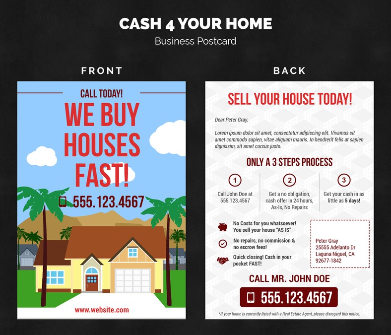 Creative a call to action postcard to give home owners cash for their
