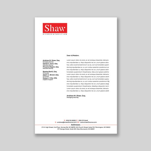 Letterhead for Divorce & Family Law Firm; Modern, Minimalist, Conservative Design Design by a r t  ^ s t a r