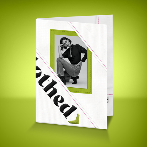 Design d'une pochette cartonnée type "sous-dossier" avec rabat. Univers couture et mode. Design by Ameline Studio