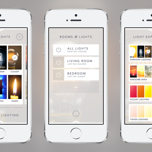 Create an cool, fluid, engaging lighting control app for OnSwitch Lighting Experiences. Design by Sasha Radojevic