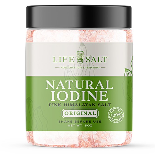 Label for Natural Iodine Pink Himalayan Salt that is fused with Seaweed Design by Design_byMe