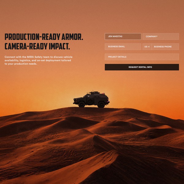 Industrial MRAP Vehicle Landing Page Design