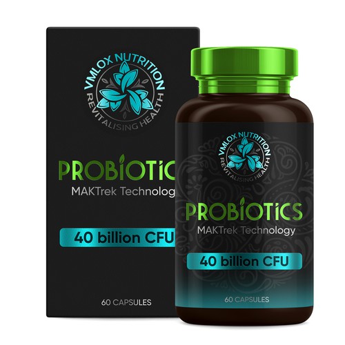 I want creative, shiny,  supplement packaging for my first product Probiotic 40 billion CFU Design by Anton Danilov