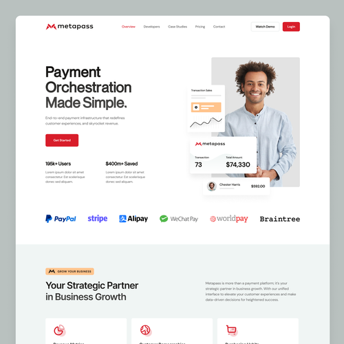 One page web design for payment orchestration platform Design by Ali Sayfiddinov